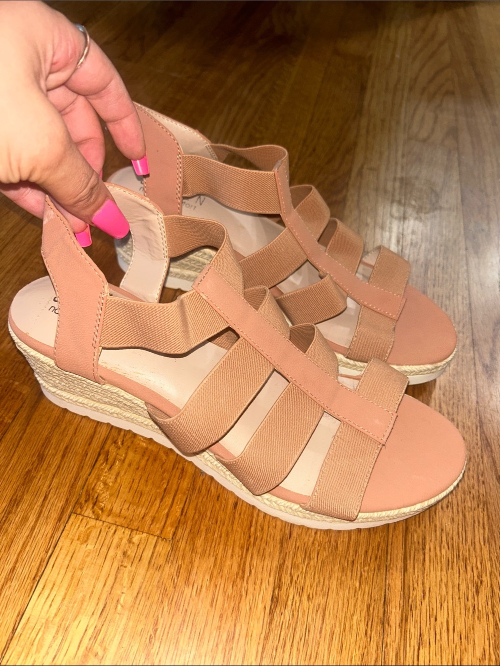 Steven Natural Comfort Women's Elastic Strap Wedge Sandals - Nude Pink NEW 10M